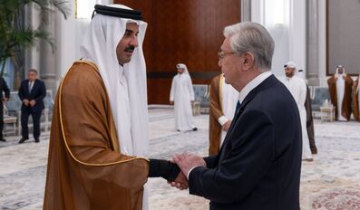 HH the Amir Meets Kazakhstan President as Global Leaders Pay Tribute to Father Amir